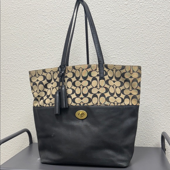 Coach Handbags - Coach Black and Tan Signature Tote